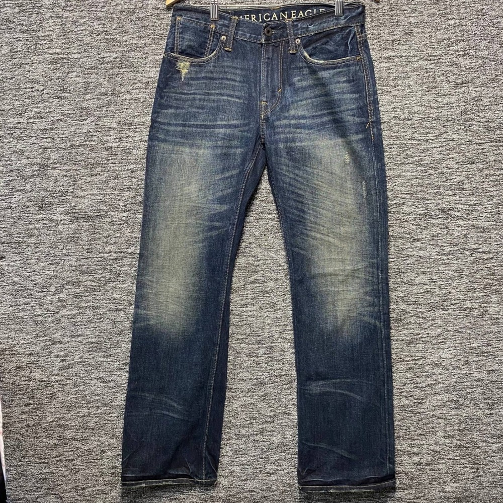 American Eagle Mens Jeans 29x32 Distressed Blue Wash 100% Cotton Denim Straight